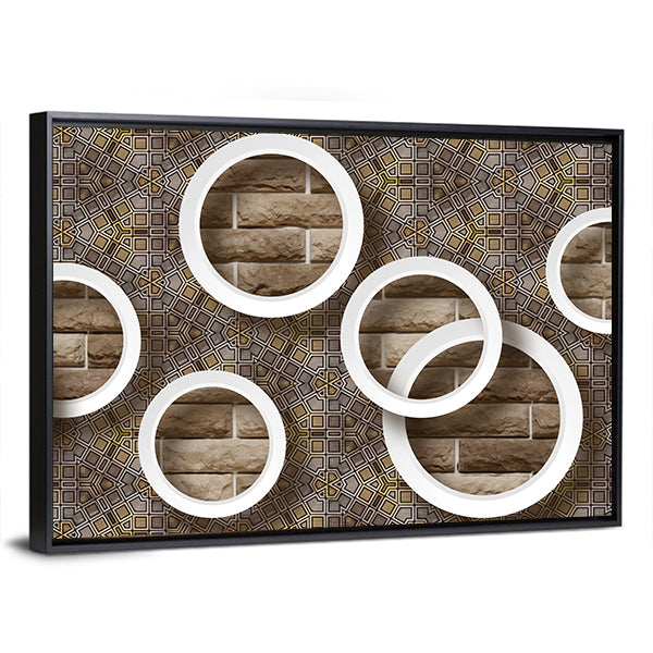 3d White Rings Over Brick Geometric Mural Canvas Wall Art