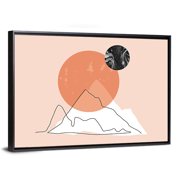 Peach Mountain Minimalist Line Canvas Wall Art
