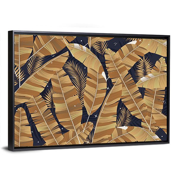 Banana Leaves Pattern in Navy and Gold Canvas Wall Art