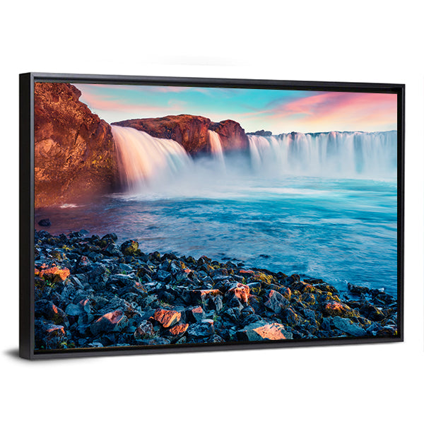 Skjalfandafljot River And Godafoss Waterfall In Iceland Canvas Wall Art
