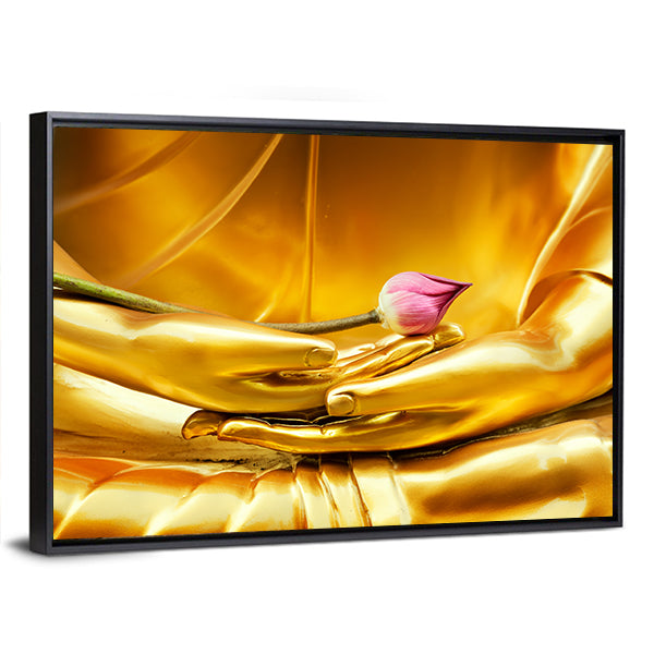 Lotus In Hand Of Buddha Canvas Wall Art