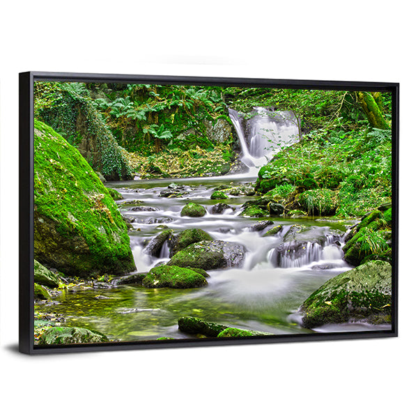 Tranquil Forest Stream And Waterfall Canvas Wall Art