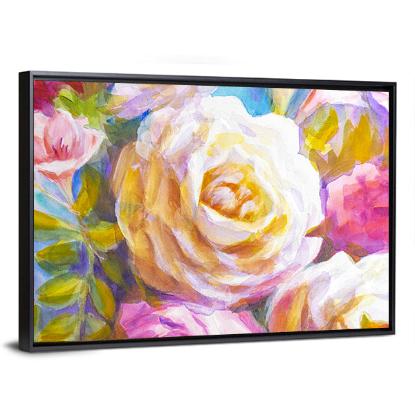 Peonies and Roses Bouquet Sketch Canvas Wall Art