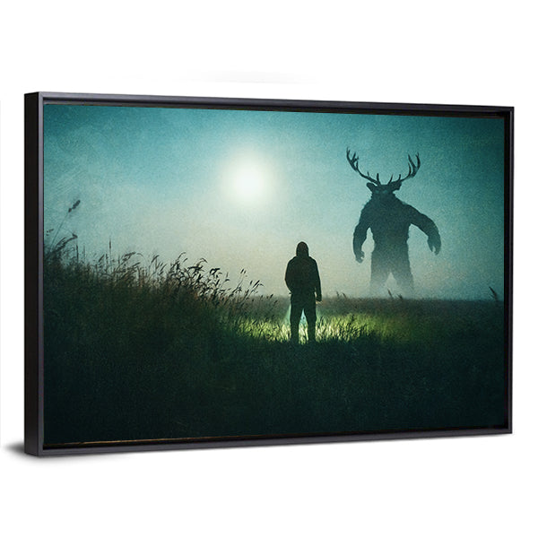 Alone Man Against Mysterious Monster Canvas Wall Art