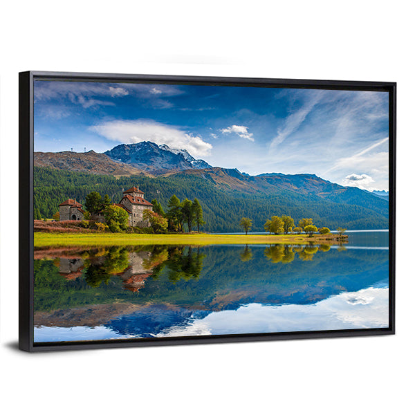 Da Sass Castle on Lake Silvaplana Canvas Wall Art
