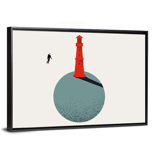 Red Lighthouse with Floating Astronaut Canvas Wall Art