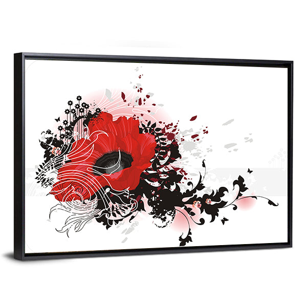 Red Poppy Abstract Floral Canvas Wall Art