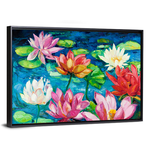 Lotus and Water Lilies Close-up Canvas Wall Art