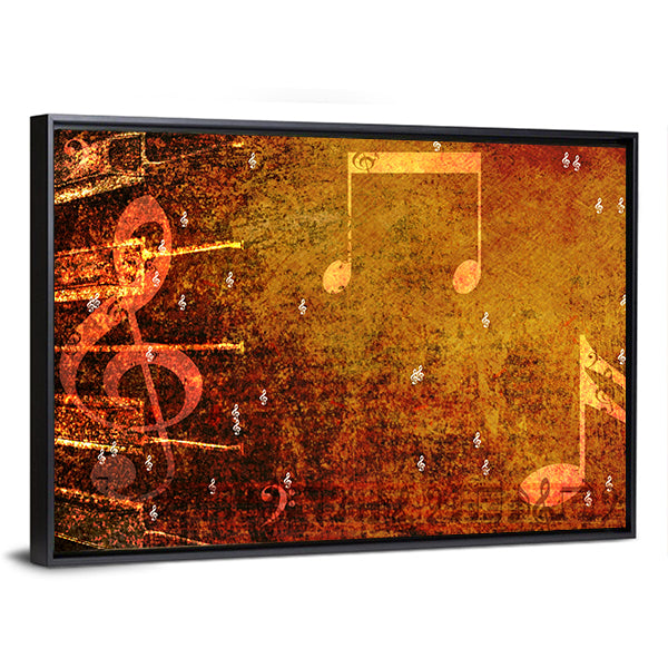 Grunge Music Notes with Golden-orange Glow Canvas Wall Art