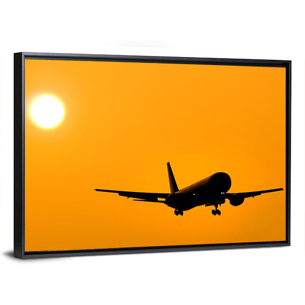 Aircraft Landing At Sunset Canvas Wall Art