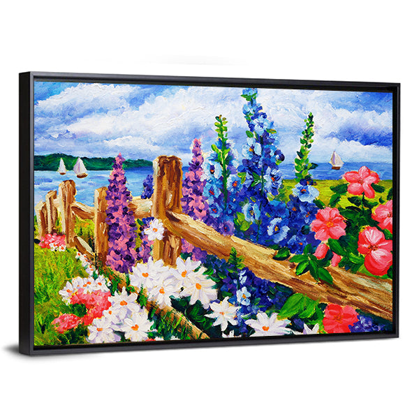 Summer Wildflowers by Split-rail Fence Canvas Wall Art