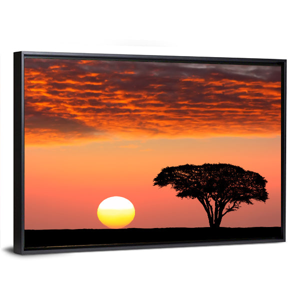 Sunset In The Serengeti Park In Tanzania Canvas Wall Art