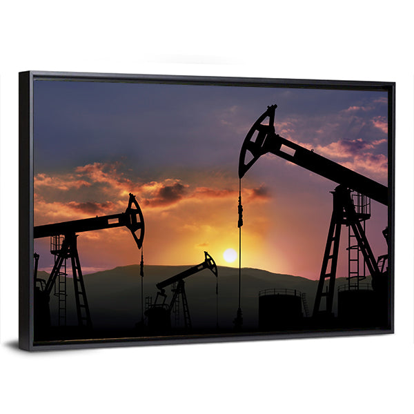 Oil Pumpjacks at Sunset Canvas Wall Art