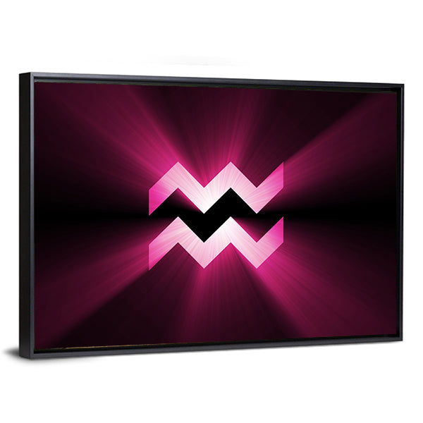 Glowing Pink Aquarius Zodiac Symbol Canvas Wall Art