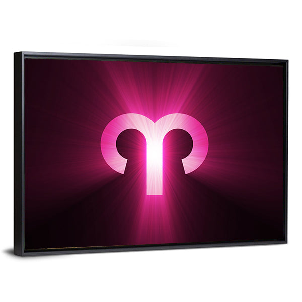 Aries Zodiac Symbol with Radiant Rays Canvas Wall Art