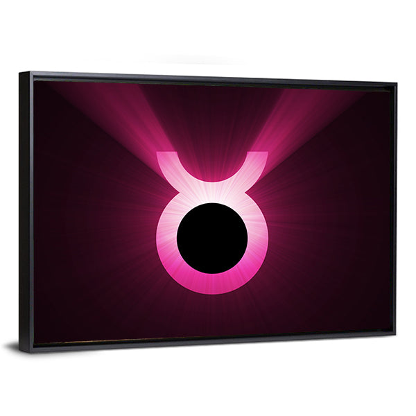 Glowing Pink Taurus Zodiac Symbol Canvas Wall Art