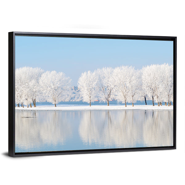 Winter Landscape Reflection In Lake Canvas Wall Art