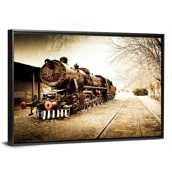 Antique Steam Locomotive in Sepia Canvas Wall Art