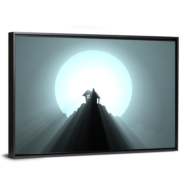 Halloween House Under Giant Moon Canvas Wall Art