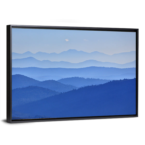 Misty Mountain Valley with Moon Canvas Wall Art