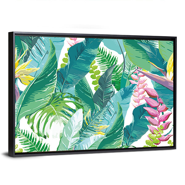 Exotic Tropical Leaves and Flowers Canvas Wall Art