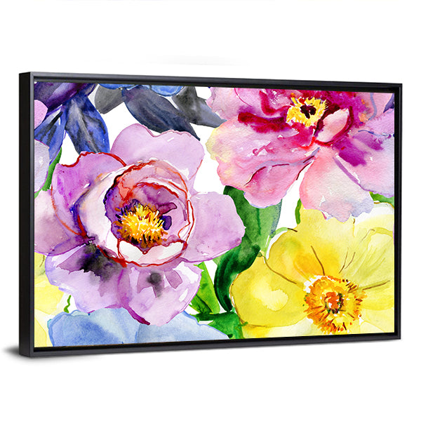 Seamless Watercolor Peonies and Poppies Canvas Wall Art