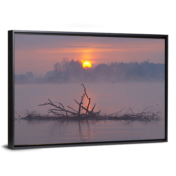 Misty Lake Sunrise Canvas Wall Art