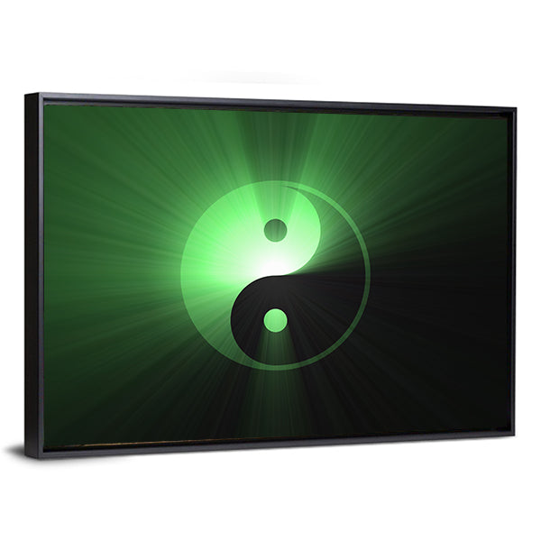 Glowing Green Yin Yang Canvas Wall Art