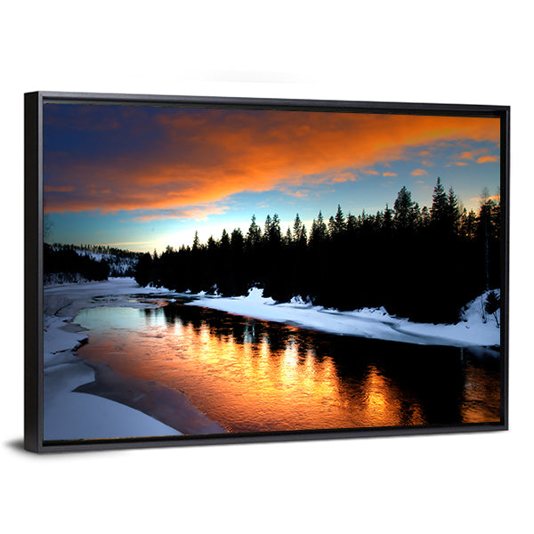 Winter River From Lapland Canvas Wall Art