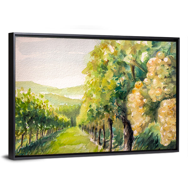 Sunlit Watercolor Vineyard Canvas Wall Art