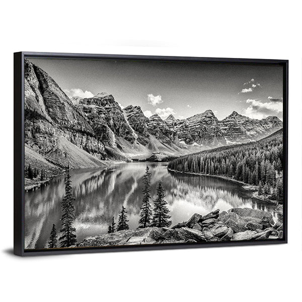 Glacial Mountain Lake with Pine Reflections Canvas Wall Art