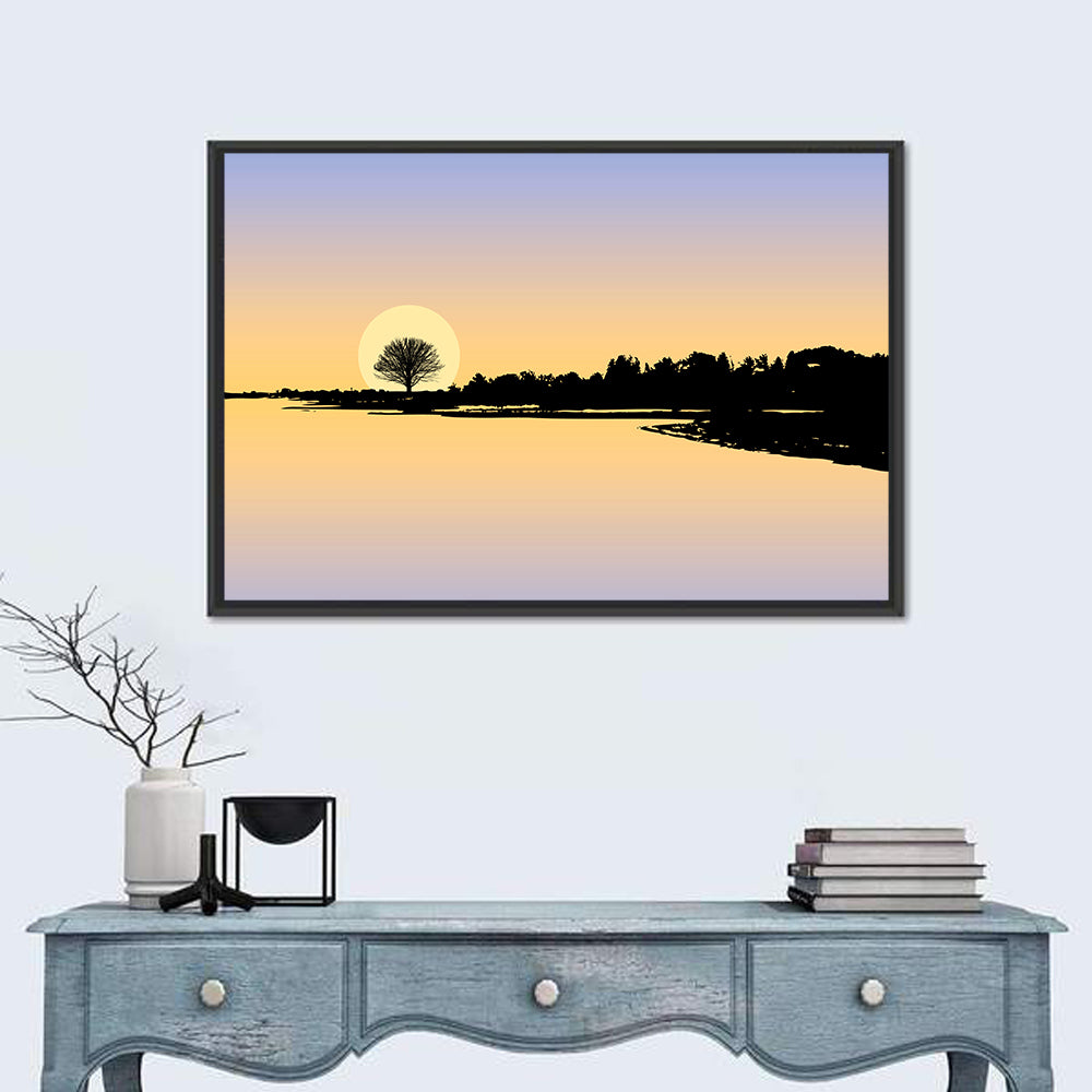 Sunset Over Lake Canvas Wall Art