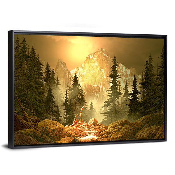 Mountain Stream at Golden Hour Canvas Wall Art