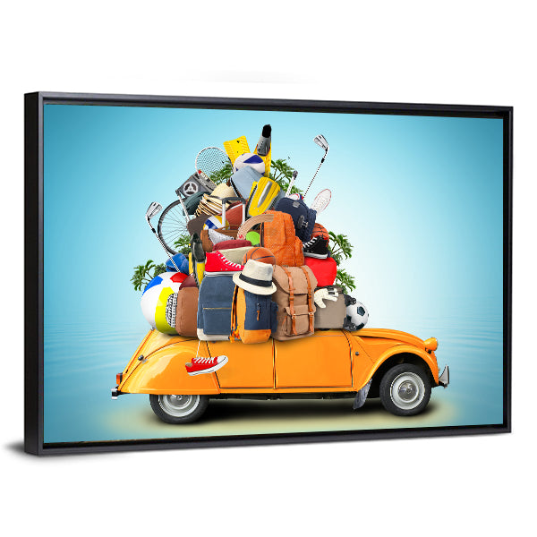 Yellow-orange 2cv with Overloaded Luggage Canvas Wall Art