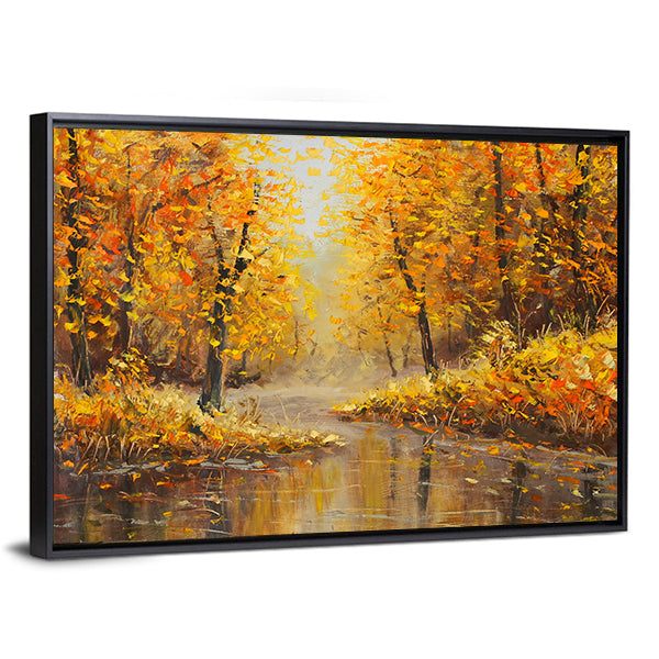Golden Autumn Along a River Canvas Wall Art