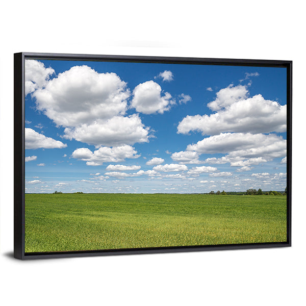 Blue Sky Over Green Field Canvas Wall Art