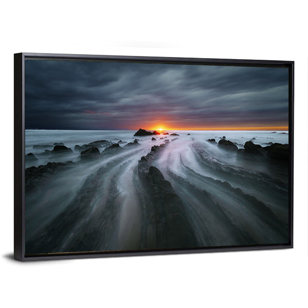 Flysch Rocks In Barrika Beach At The Sunset Canvas Wall Art