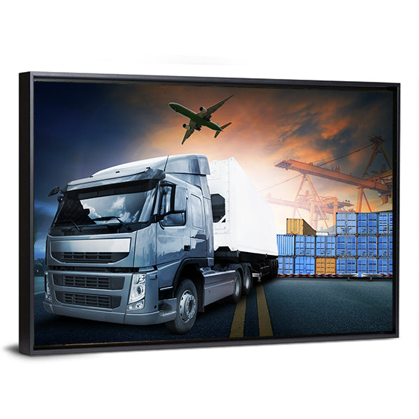 Industrial Shipping Hub at Dusk Canvas Wall Art