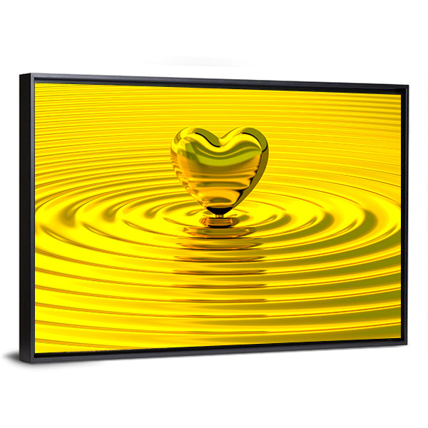 Golden Heart Over Liquid Ripples Canvas Wall Art