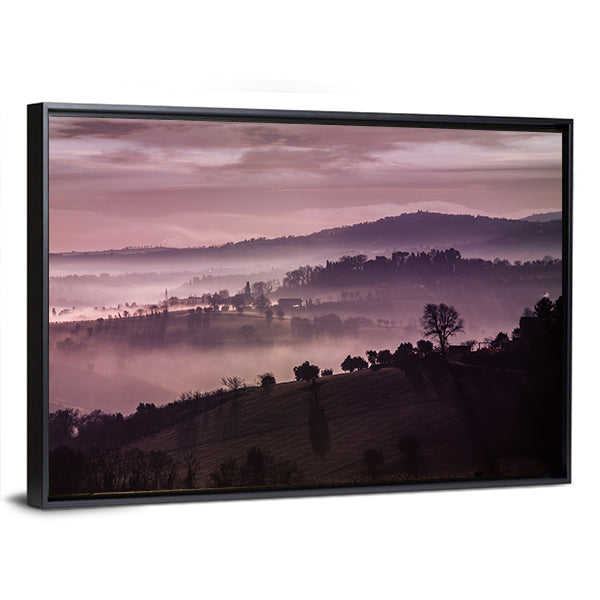 Purple Misty Hills at Dawn Canvas Wall Art