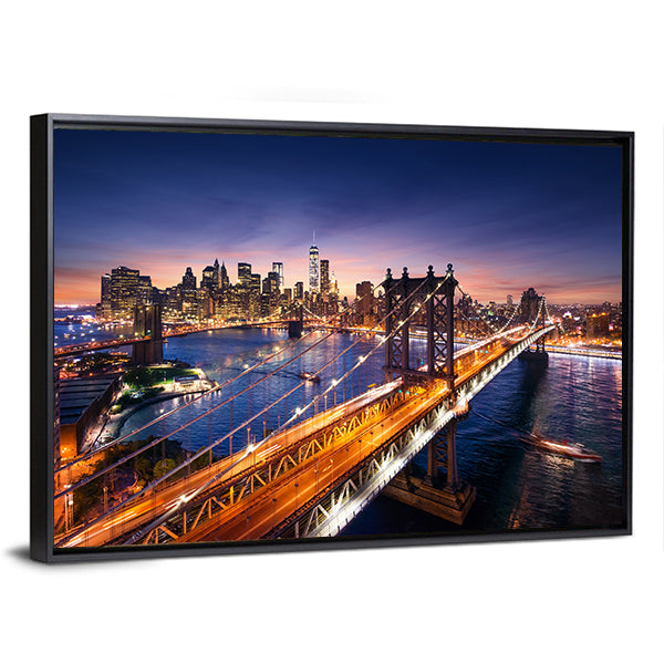 Dusk Over Manhattan Bridge Canvas Wall Art