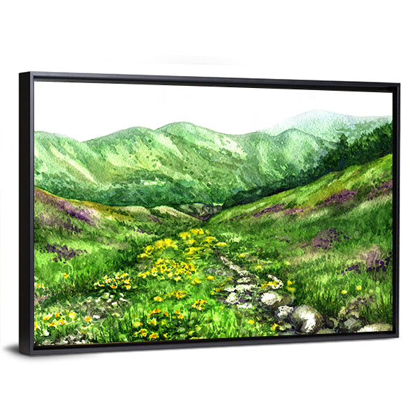 Summer View of Mountain Valley Canvas Wall Art