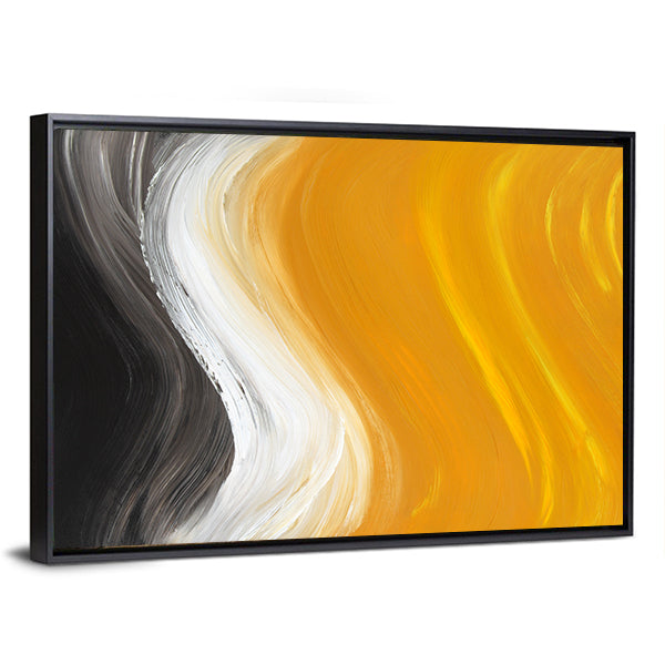 Oil Painted Curves in Black, White and Yellow Canvas Wall Art