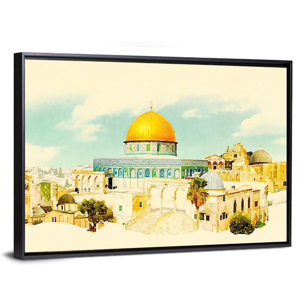 Jerusalem Old City Watercolor Illustration Canvas Wall Art