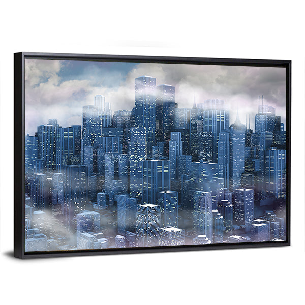 New York City Aerial Night Skyline Canvas Wall Art
