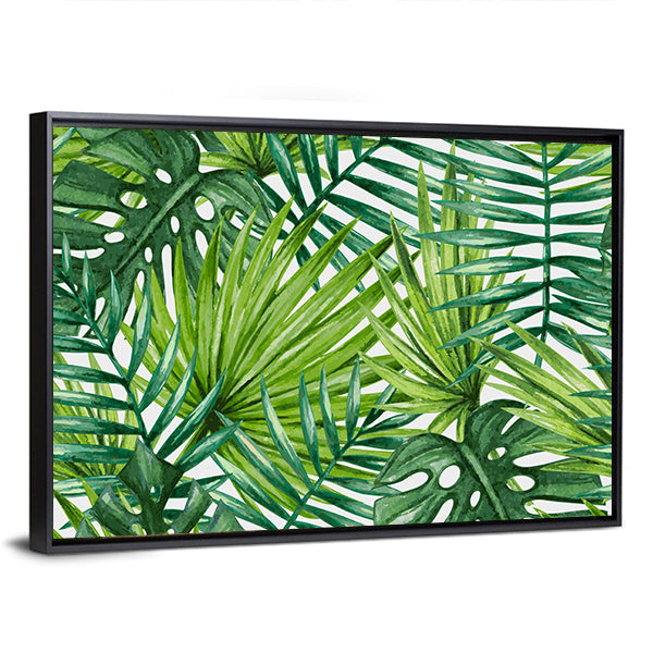 Tropical Monstera and Palm Leaves Canvas Wall Art