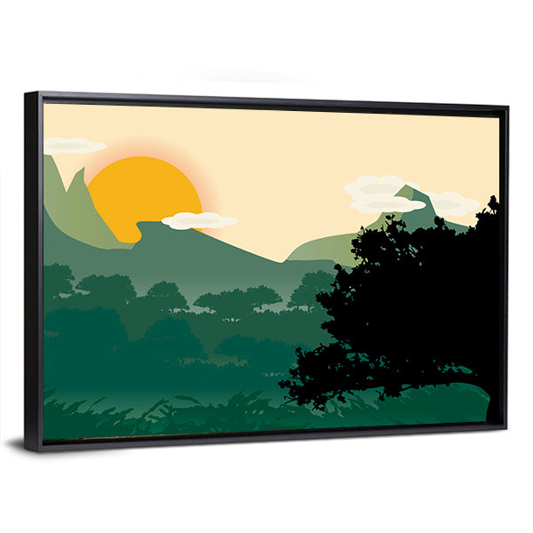 Mountain Sunset Silhouette Canvas Wall Art