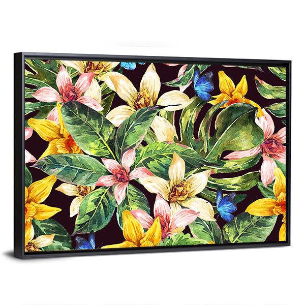 Watercolor Tropical Leaves Pattern Canvas Wall Art