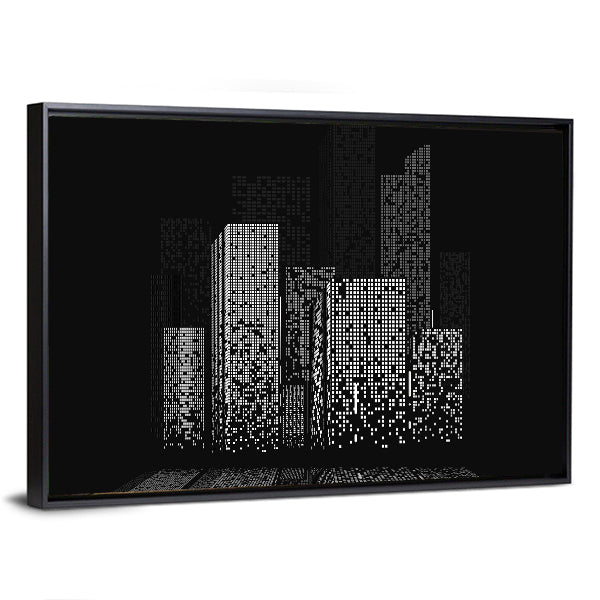 Pixelated Night City Skyline Canvas Wall Art