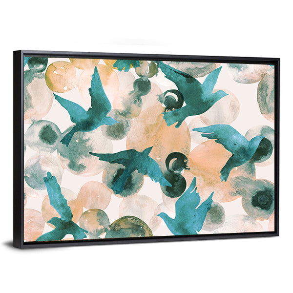 Teal Birds in Flight Abstract Canvas Wall Art